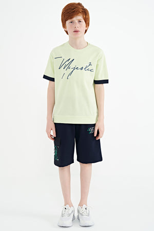 ön yazi nakişli o yaka oversize erkek çocuk t-shirt - 11147 - Justyol