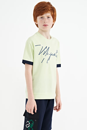 ön yazi nakişli o yaka oversize erkek çocuk t-shirt - 11147 - Justyol