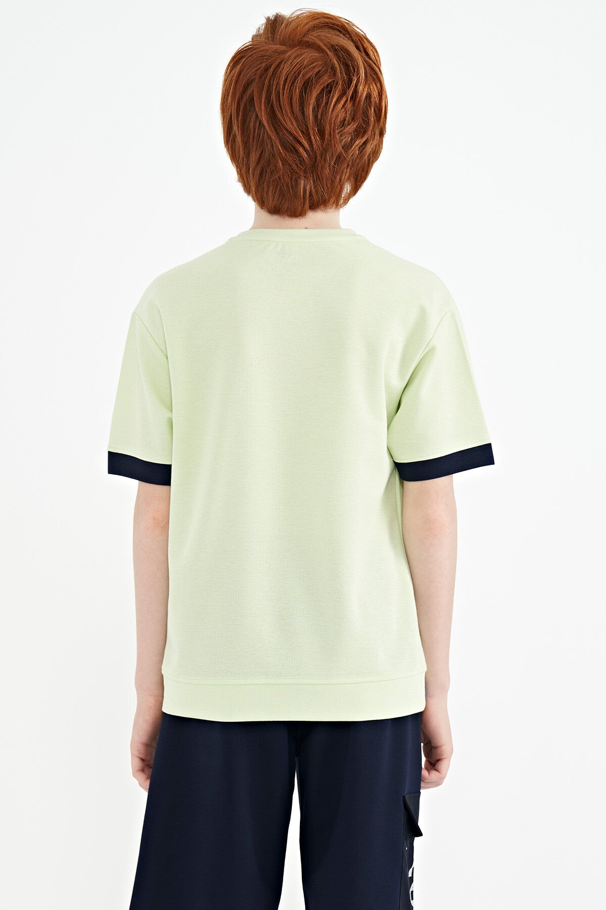 ön yazi nakişli o yaka oversize erkek çocuk t-shirt - 11147 - Justyol