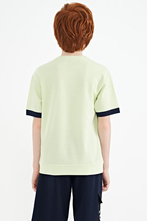 ön yazi nakişli o yaka oversize erkek çocuk t-shirt - 11147 - Justyol