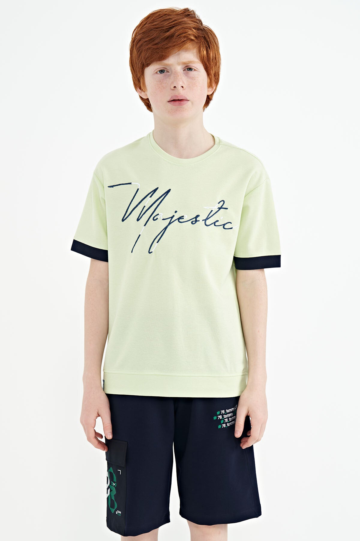 ön yazi nakişli o yaka oversize erkek çocuk t-shirt - 11147 - Justyol
