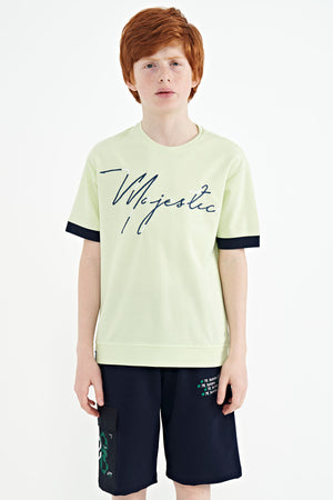 ön yazi nakişli o yaka oversize erkek çocuk t-shirt - 11147 - Justyol
