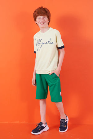 ön yazi nakişli o yaka oversize erkek çocuk t-shirt - 11147 - Justyol