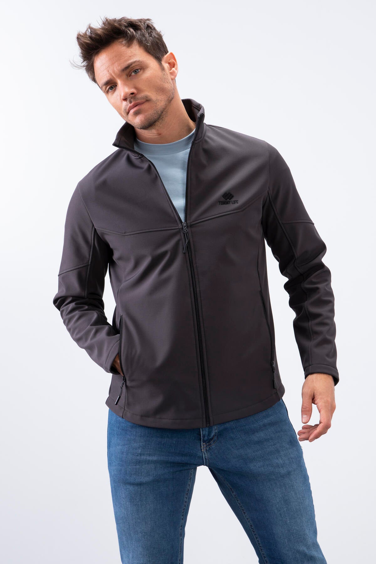 fermuarli dik yaka su ve rüzgar geçirmez softshell erkek mont - 88050 - Justyol