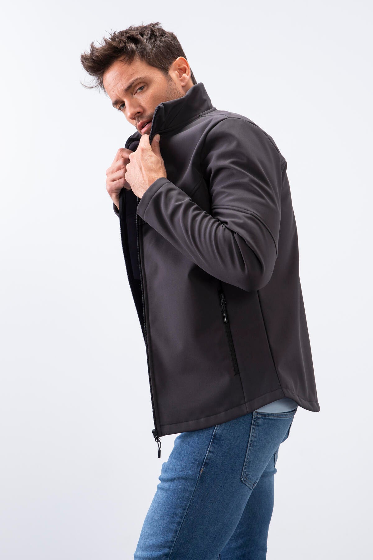 fermuarli dik yaka su ve rüzgar geçirmez softshell erkek mont - 88050 - Justyol