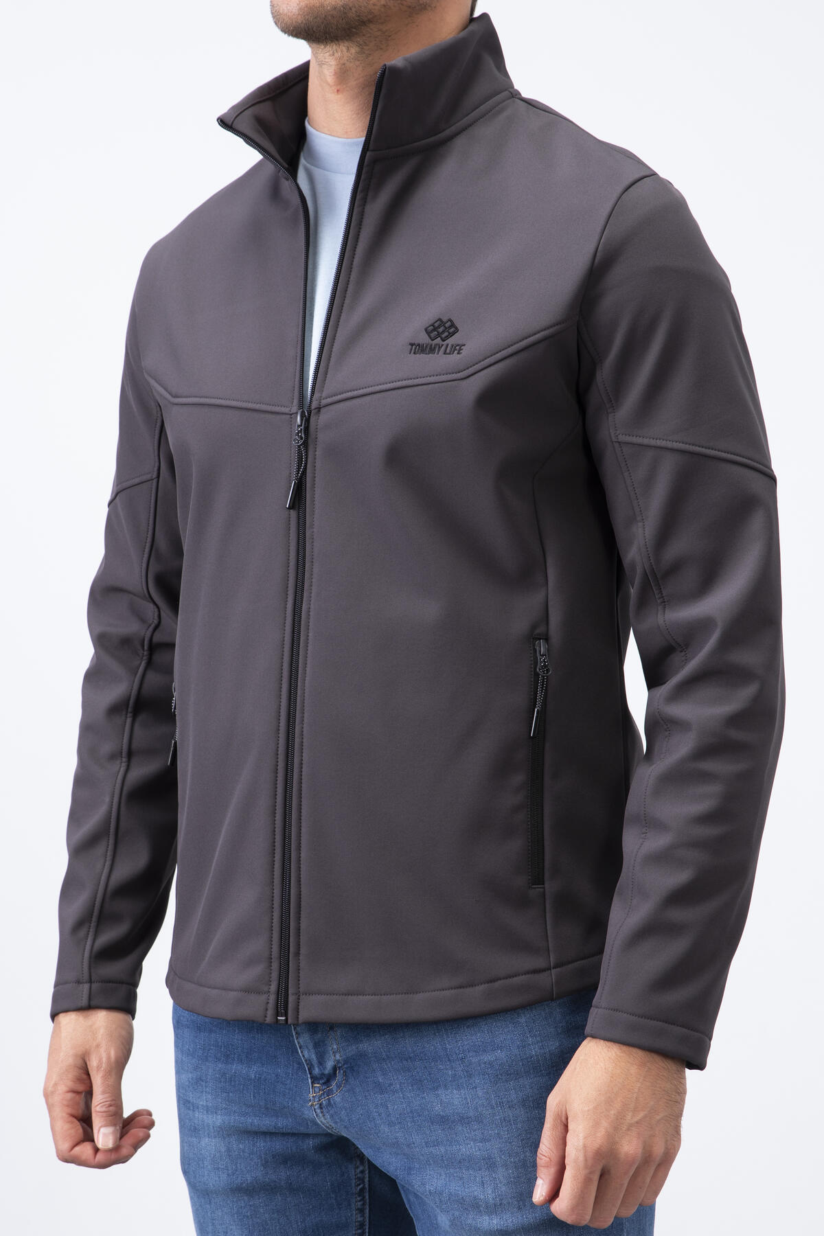 fermuarli dik yaka su ve rüzgar geçirmez softshell erkek mont - 88050 - Justyol