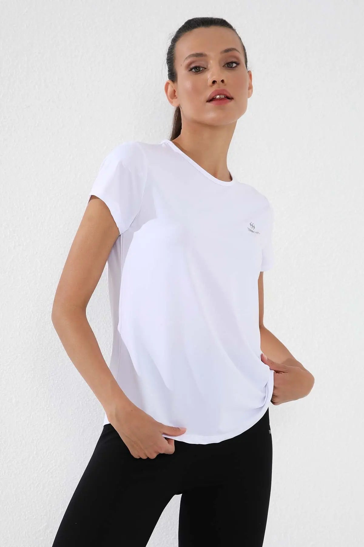 basic kisa kol standart kalip o yaka kadin t-shirt - 97144 - Justyol