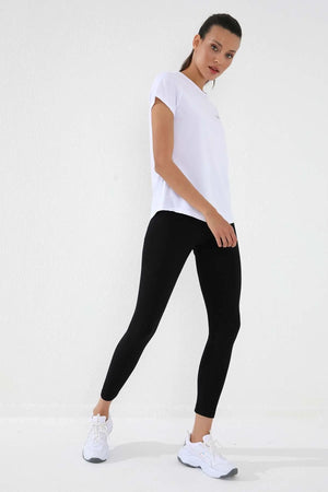 basic kisa kol standart kalip o yaka kadin t-shirt - 97144 - Justyol