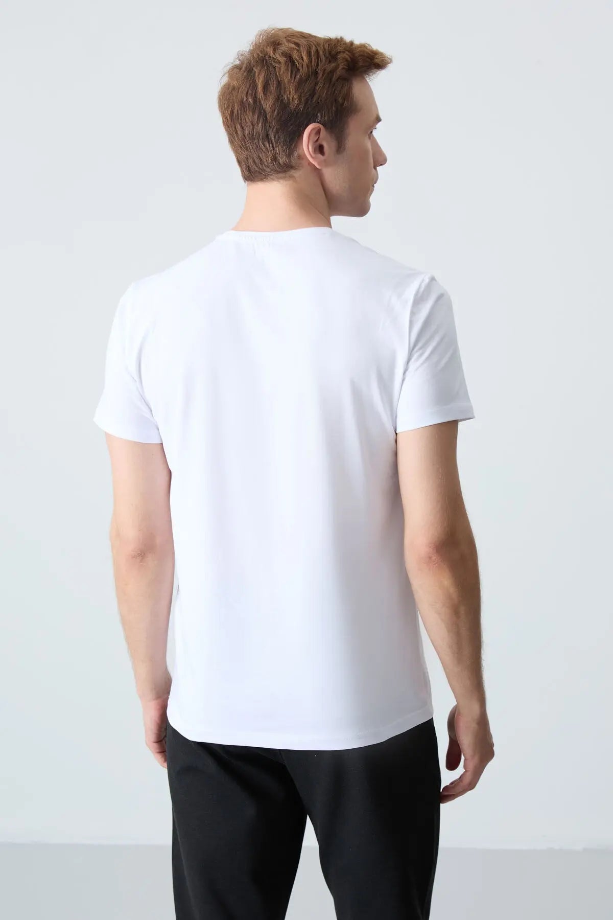 basic kisa kol standart kalip v yaka erkek t-shirt - 87912 - Justyol
