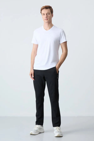basic kisa kol standart kalip v yaka erkek t-shirt - 87912 - Justyol