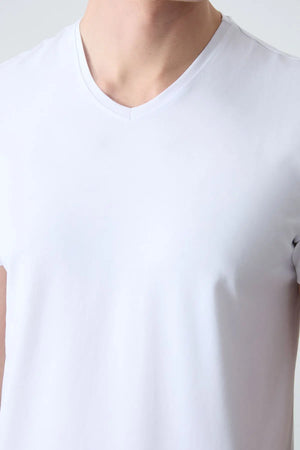 basic kisa kol standart kalip v yaka erkek t-shirt - 87912 - Justyol