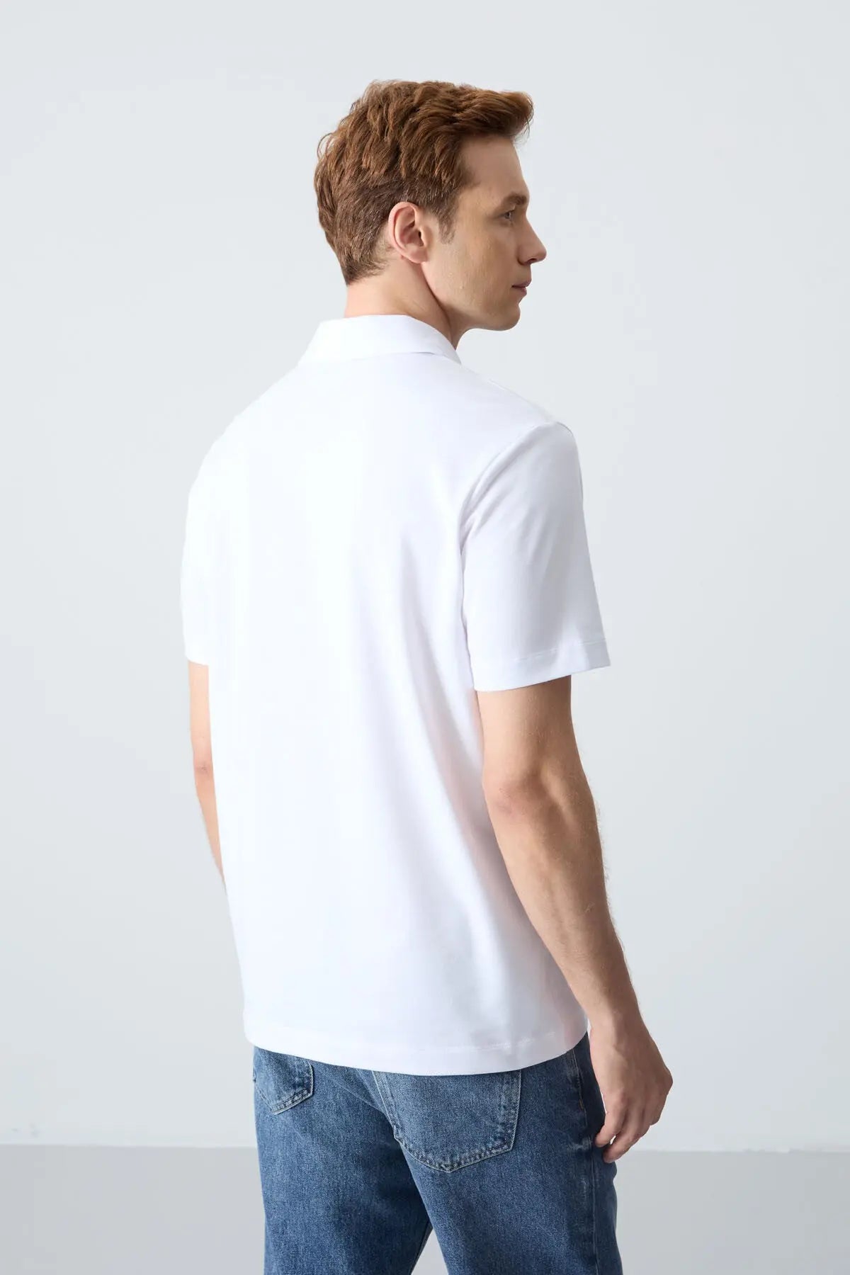 basic logolu standart kalip triko polo yaka erkek t-shirt - 87748 - Justyol