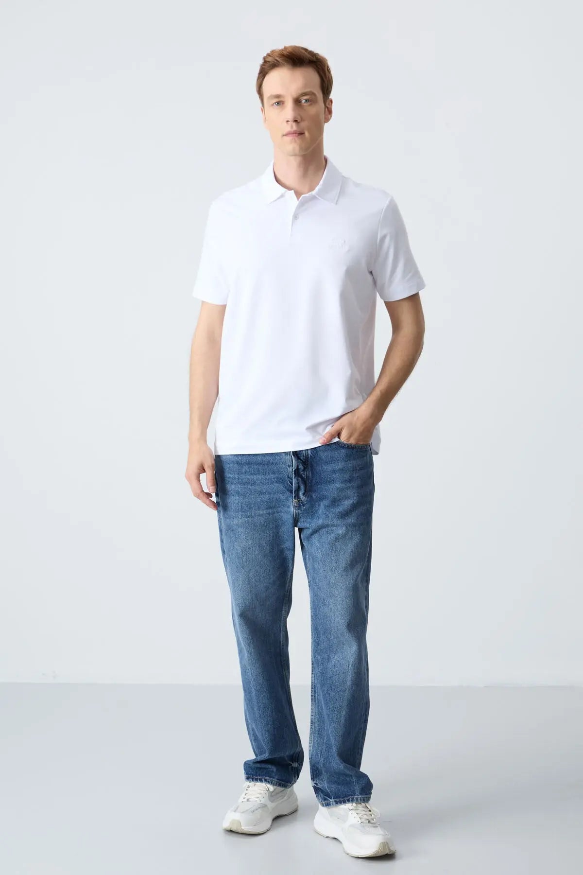 basic logolu standart kalip triko polo yaka erkek t-shirt - 87748 - Justyol