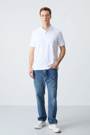 basic logolu standart kalip triko polo yaka erkek t-shirt - 87748 - Justyol
