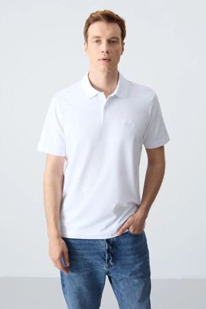 basic logolu standart kalip triko polo yaka erkek t-shirt - 87748 - Justyol