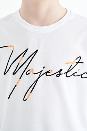 ön yazi nakişli o yaka oversize erkek çocuk t-shirt - 11147 - Justyol