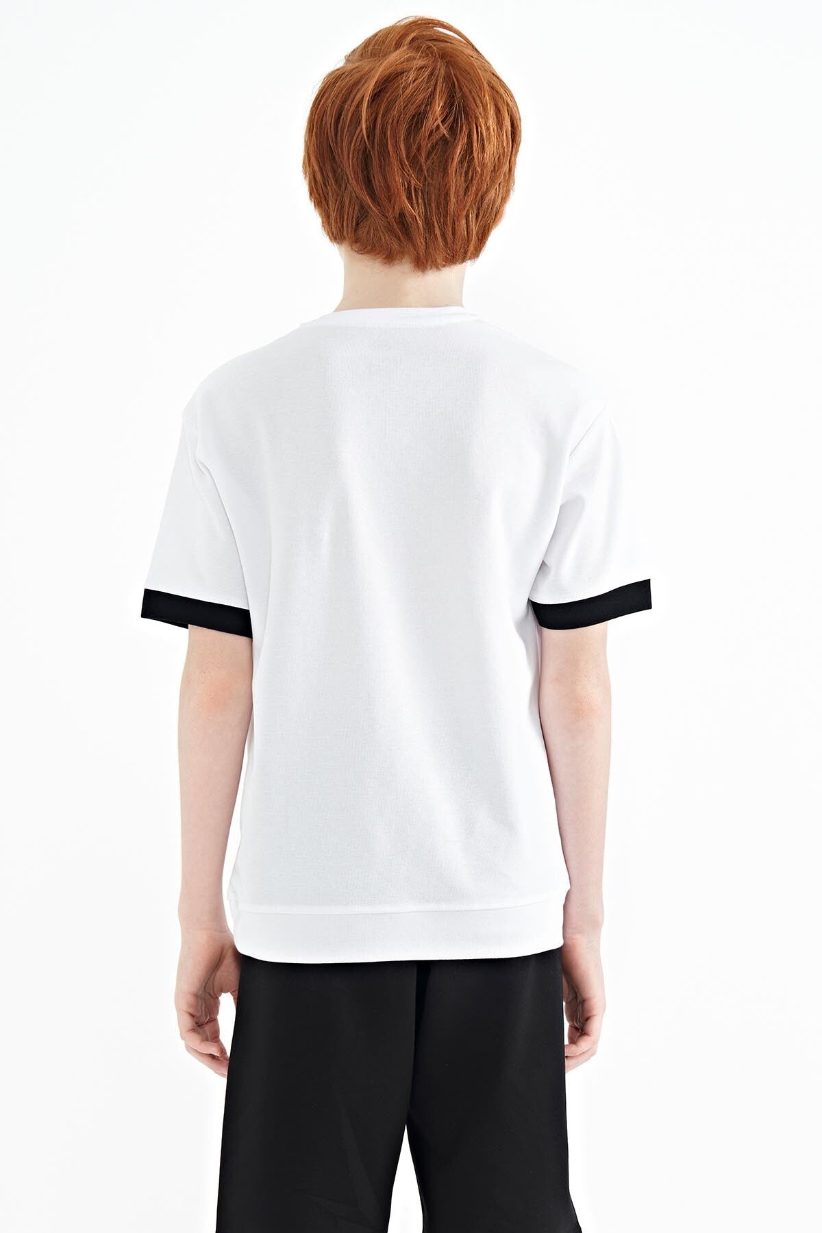 ön yazi nakişli o yaka oversize erkek çocuk t-shirt - 11147 - Justyol