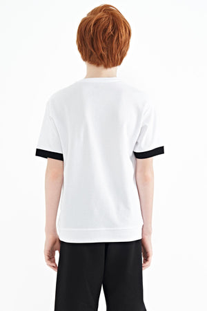 ön yazi nakişli o yaka oversize erkek çocuk t-shirt - 11147 - Justyol