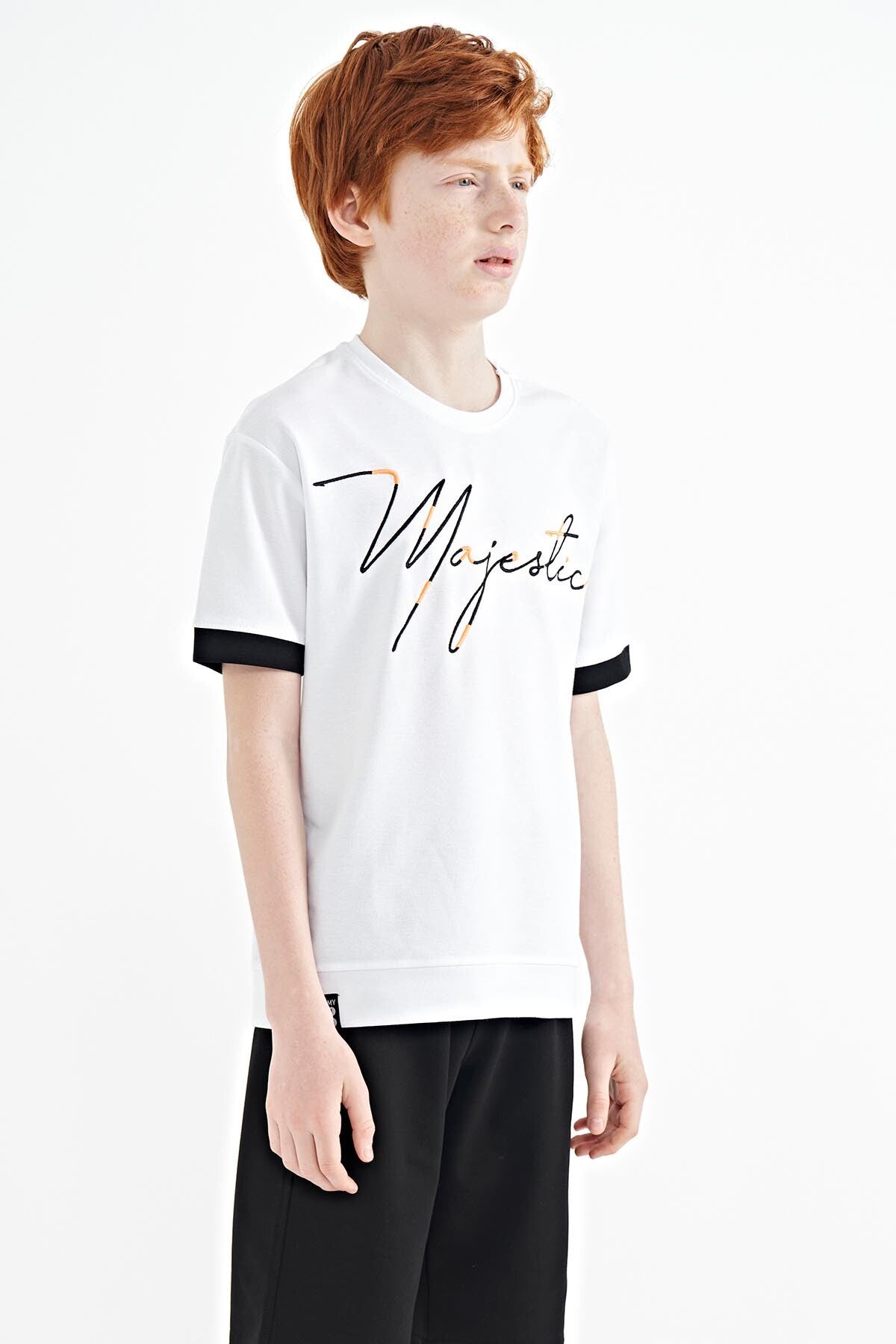 ön yazi nakişli o yaka oversize erkek çocuk t-shirt - 11147 - Justyol