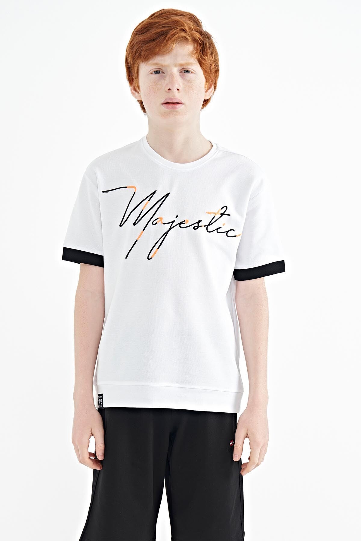 ön yazi nakişli o yaka oversize erkek çocuk t-shirt - 11147 - Justyol