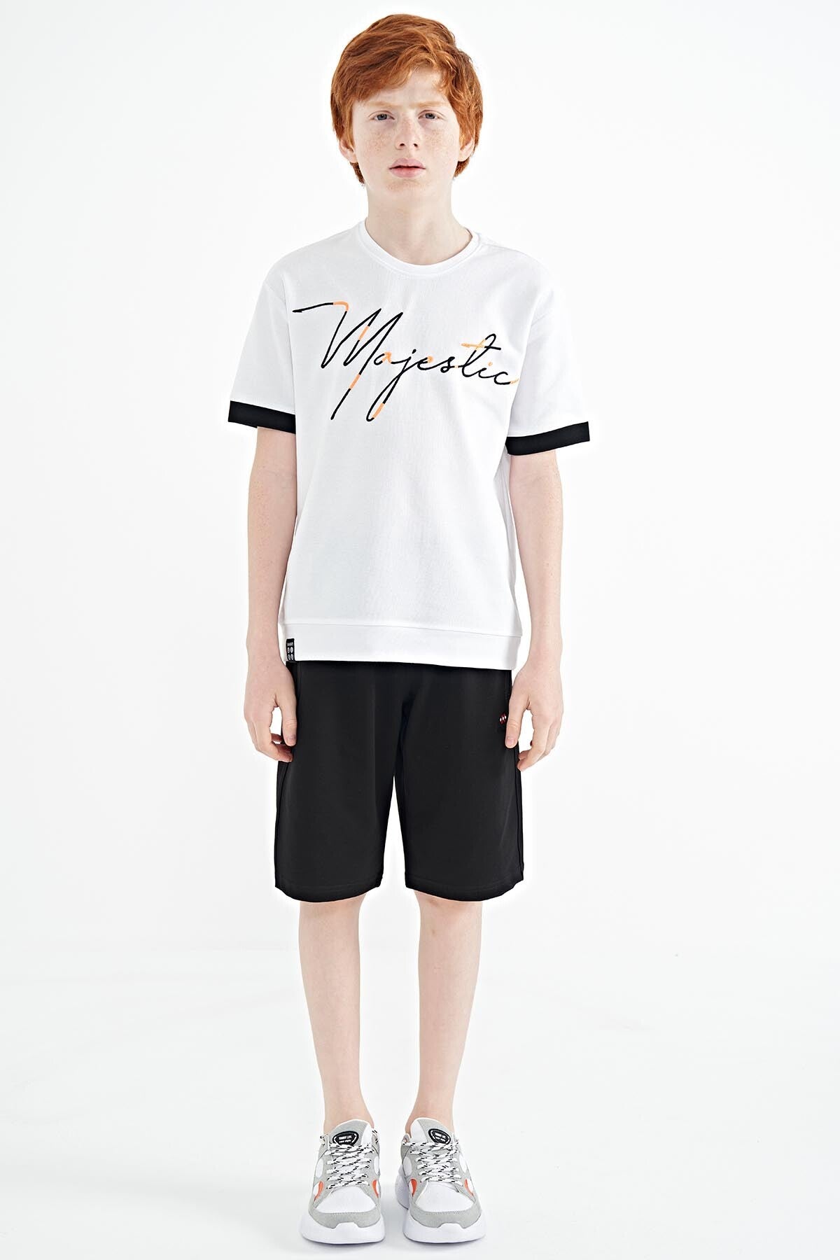 ön yazi nakişli o yaka oversize erkek çocuk t-shirt - 11147 - Justyol