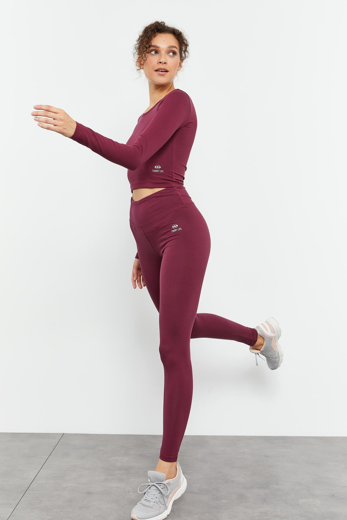 yüksek bel uzun kollu slim fit crop top kadin tayt takim - 95286 - Justyol