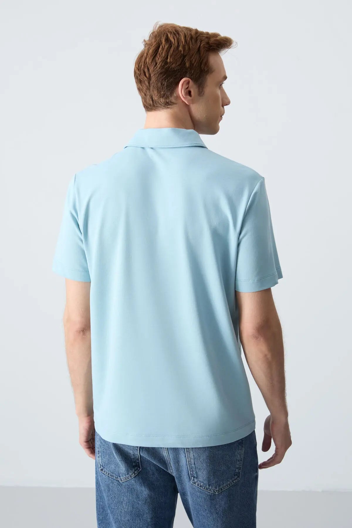 basic logolu standart kalip triko polo yaka erkek t-shirt - 87748 - Justyol