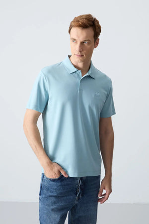 basic logolu standart kalip triko polo yaka erkek t-shirt - 87748 - Justyol