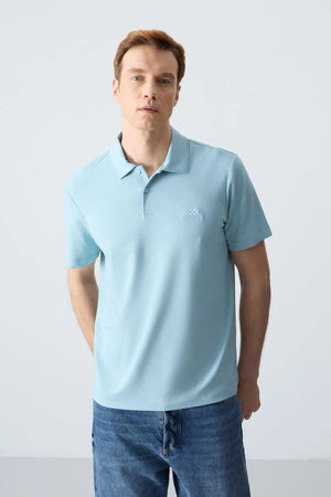 basic logolu standart kalip triko polo yaka erkek t-shirt - 87748 - Justyol