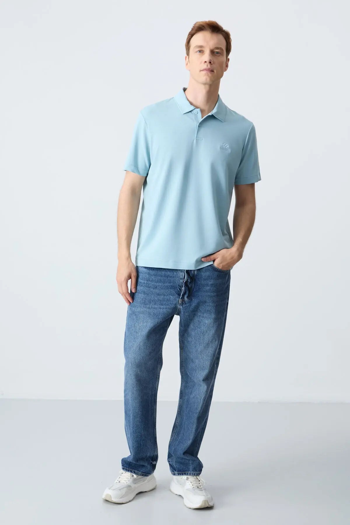 basic logolu standart kalip triko polo yaka erkek t-shirt - 87748 - Justyol
