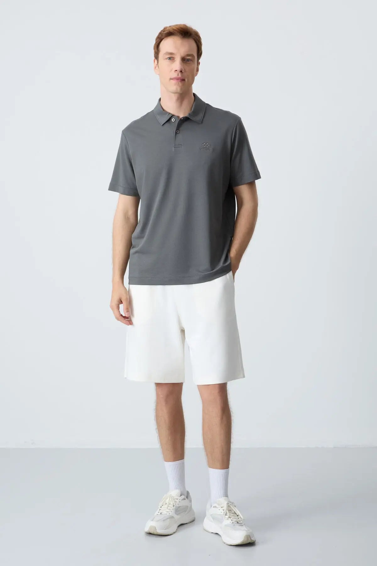 basic logolu standart kalip triko polo yaka erkek t-shirt - 87748 - Justyol