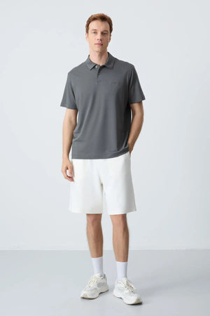 basic logolu standart kalip triko polo yaka erkek t-shirt - 87748 - Justyol