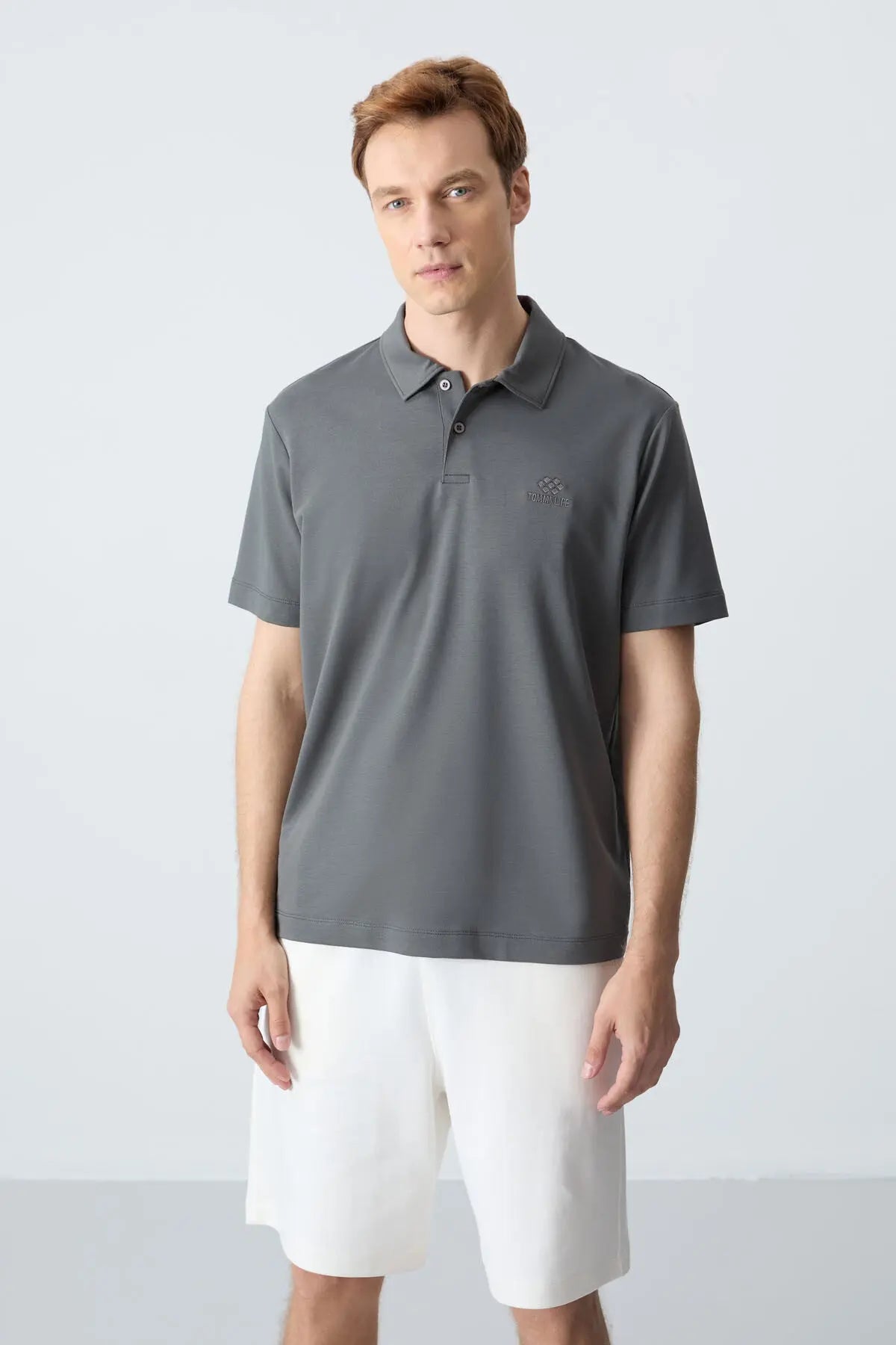 basic logolu standart kalip triko polo yaka erkek t-shirt - 87748 - Justyol