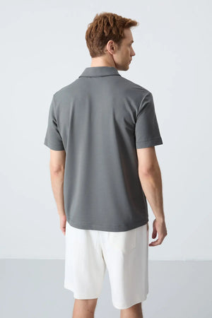 basic logolu standart kalip triko polo yaka erkek t-shirt - 87748 - Justyol