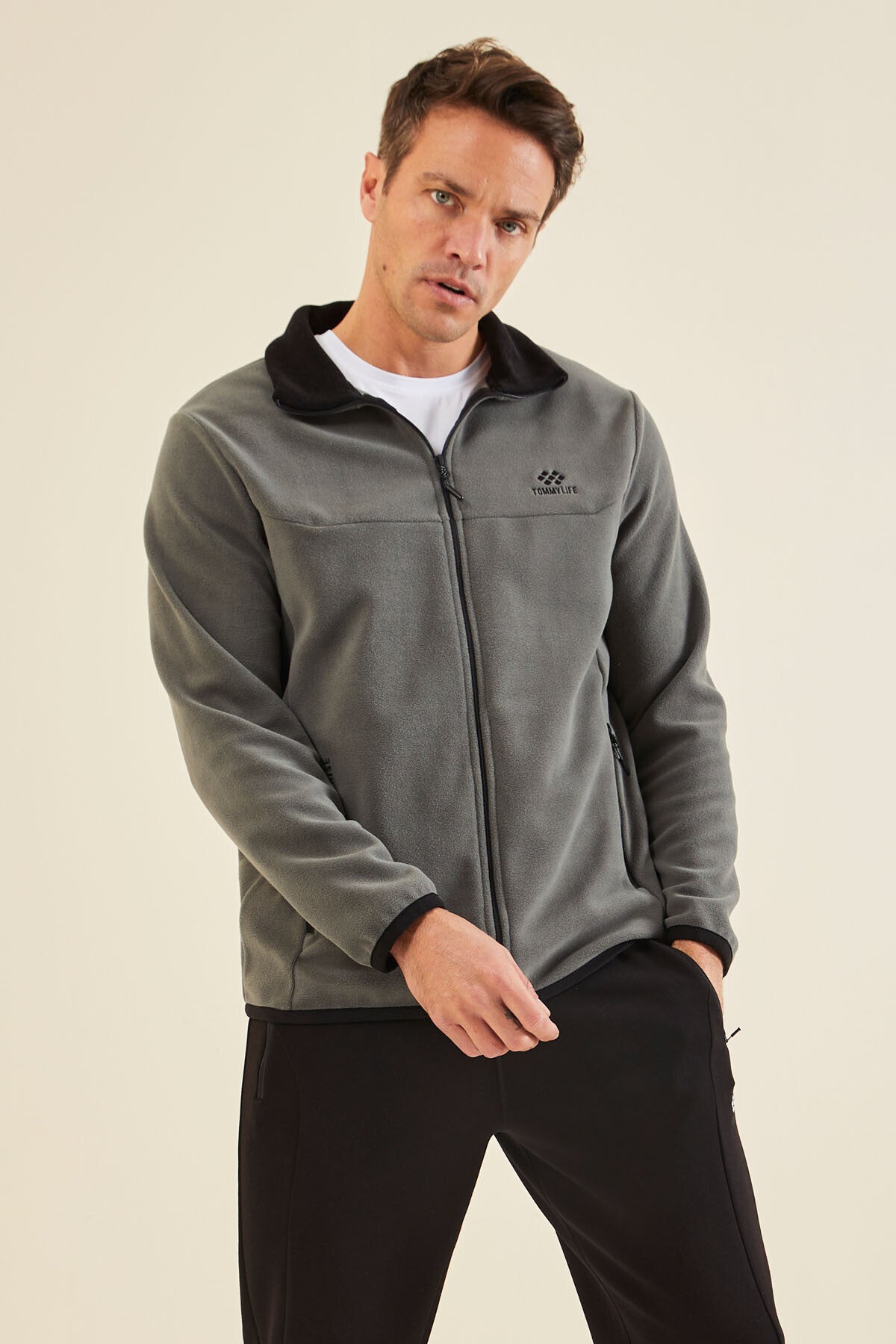 yazi nakişli dik yaka fermuarli standart kalip erkek sweatshirt polar - 87992 - Justyol