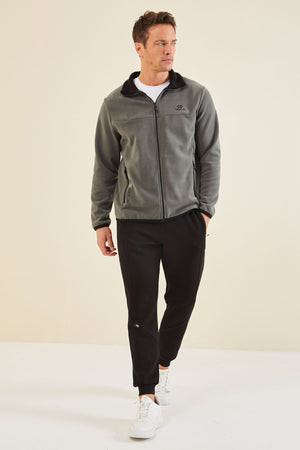 yazi nakişli dik yaka fermuarli standart kalip erkek sweatshirt polar - 87992 - Justyol
