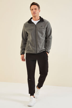 yazi nakişli dik yaka fermuarli standart kalip erkek sweatshirt polar - 87992 - Justyol