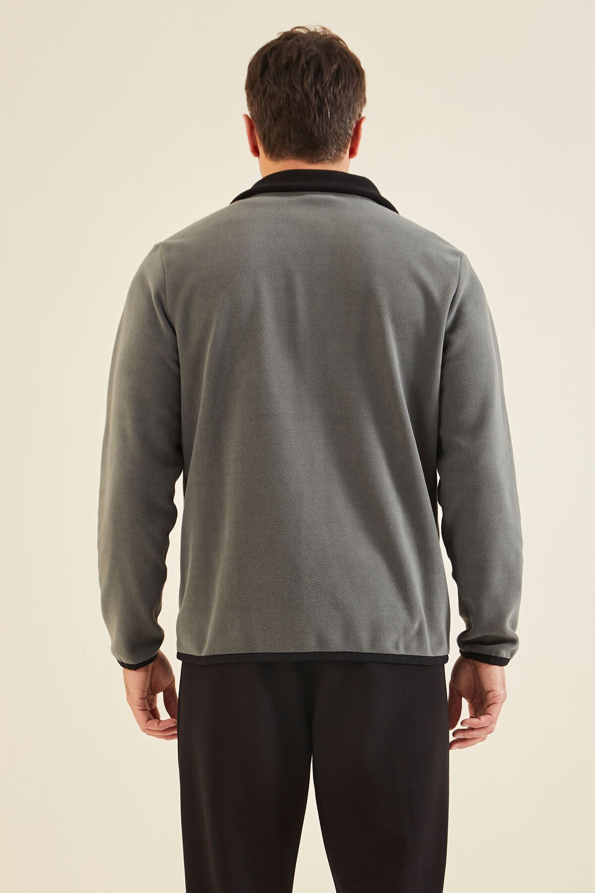 yazi nakişli dik yaka fermuarli standart kalip erkek sweatshirt polar - 87992 - Justyol