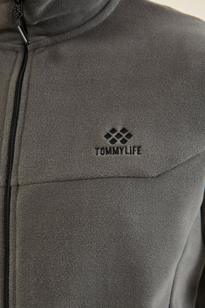 yazi nakişli dik yaka fermuarli standart kalip erkek sweatshirt polar - 87992 - Justyol