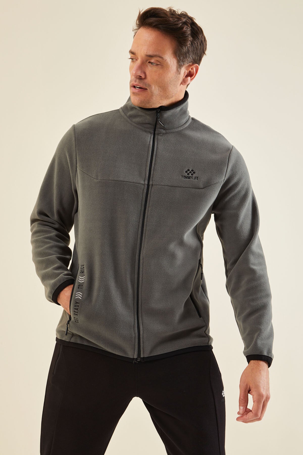 yazi nakişli dik yaka fermuarli standart kalip erkek sweatshirt polar - 87992 - Justyol