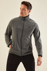 yazi nakişli dik yaka fermuarli standart kalip erkek sweatshirt polar - 87992 - Justyol
