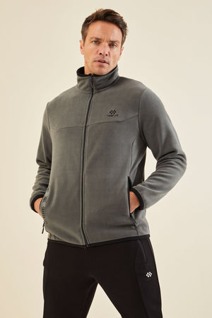 yazi nakişli dik yaka fermuarli standart kalip erkek sweatshirt polar - 87992 - Justyol