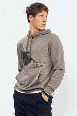 kuzgun baskili kapüşonlu kanguru cepli rahat form erkek sweatshirt - 88014