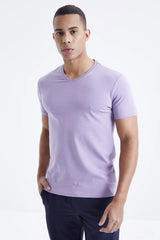 basic kisa kol standart kalip v yaka erkek t-shirt - 87912 - Justyol
