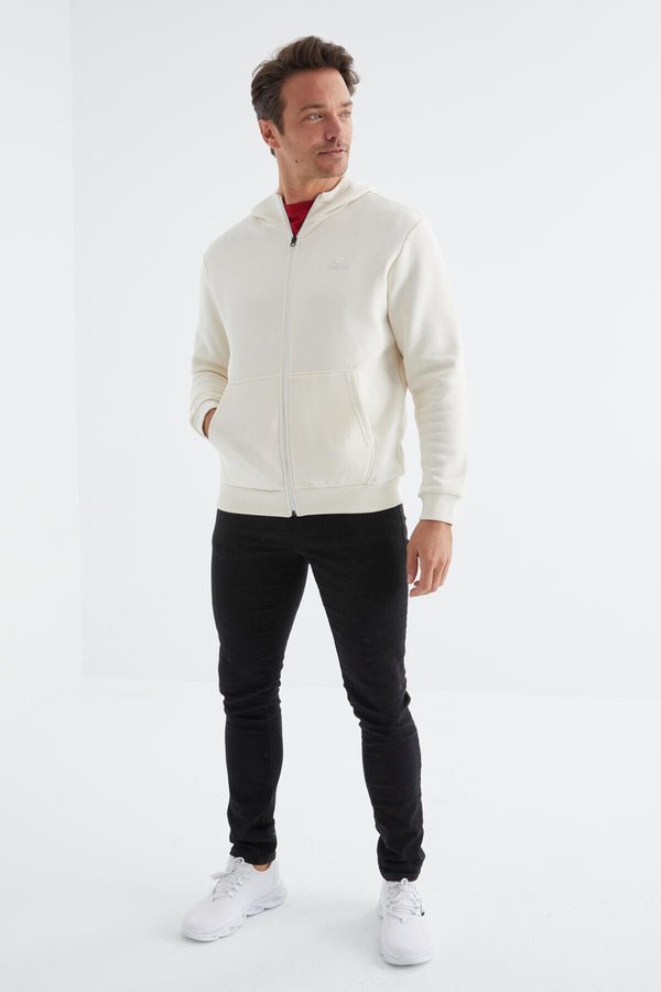 basic kapüşonlu rahat form nakiş detayli fermuarli erkek sweatshirt - 88035 - Justyol