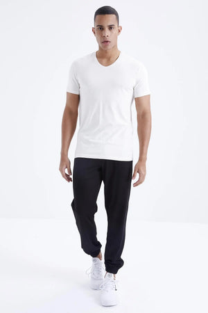 basic kisa kol standart kalip v yaka erkek t-shirt - 87912 - Justyol