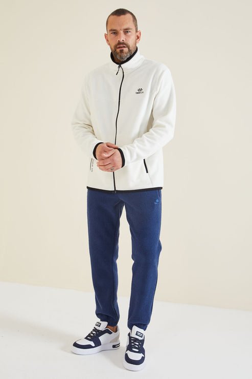 yazi nakişli dik yaka fermuarli standart kalip erkek sweatshirt polar - 87992 - Justyol