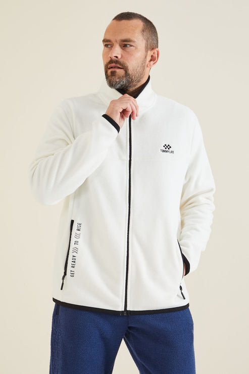 yazi nakişli dik yaka fermuarli standart kalip erkek sweatshirt polar - 87992 - Justyol