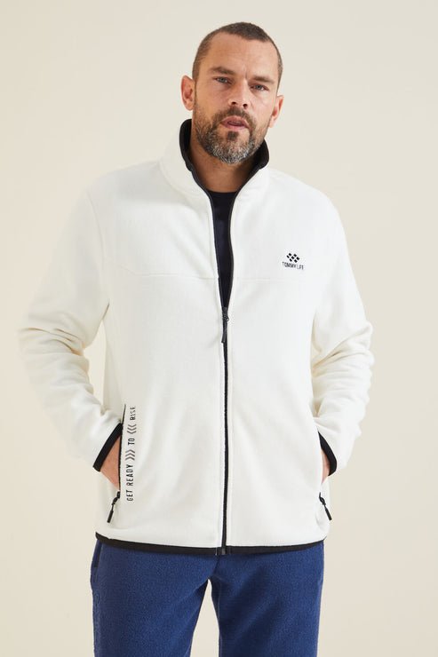 yazi nakişli dik yaka fermuarli standart kalip erkek sweatshirt polar - 87992 - Justyol