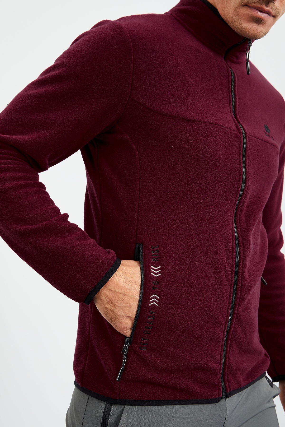yazi nakişli dik yaka fermuarli standart kalip erkek sweatshirt polar - 87992 - Justyol